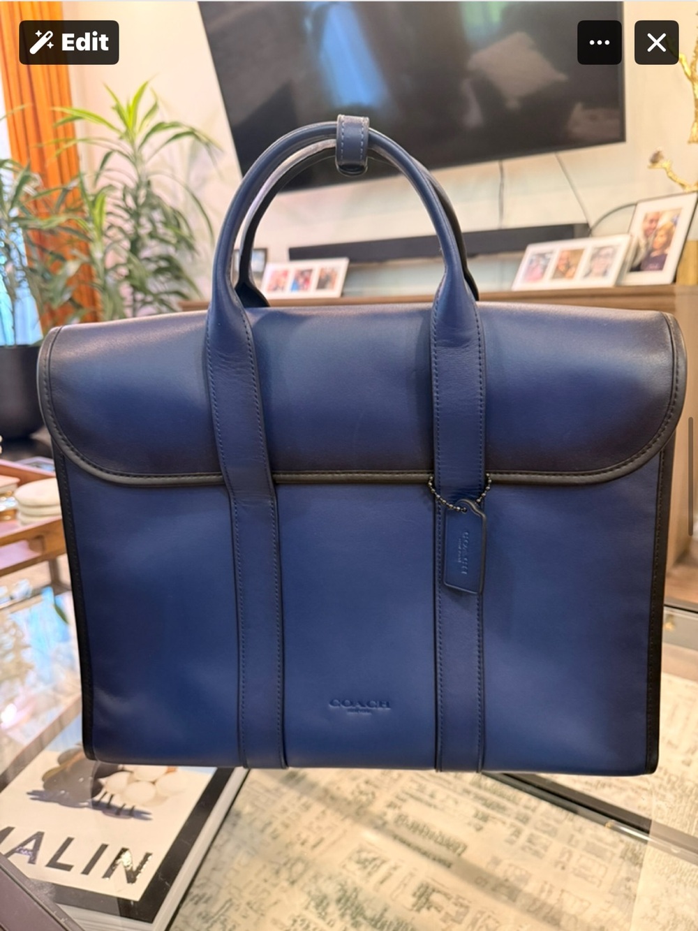 Coach Gotham Brief - Navy Leather Briefcase with Top Handles